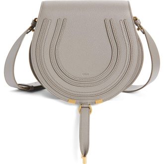 Chlo&eacute; Large Marcie Leather Crossbody Bag in 053 Cashmere Grey at Nordstrom