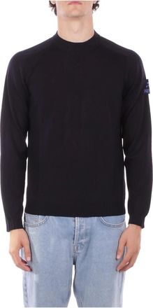 Premiata Blauwe Coltrui met Logo - Heren - Ronde hals truien - Blauw - M - Wol - Truien & Vesten