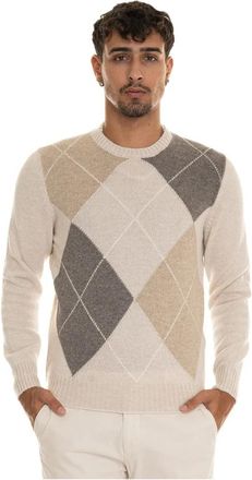 Gran Sasso Diamantpatroon Wollen Trui - Heren - Ronde hals truien - Veelkleurig - 2XL - Wol - Truien & Vesten