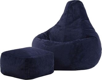 Icon Brand Puf con respaldo alto y reposapi&eacute;s cuadrado, pana azul marino