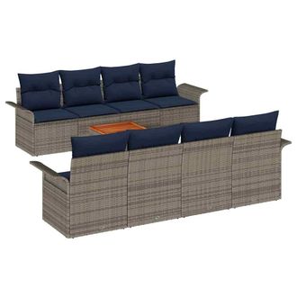 vidaXL Conjunto De Sof&aacute;s De Jard&iacute;n 9 Pcs Gris Rat&aacute;n Sint&eacute;tico Vidaxl