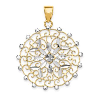 Diamond2Deal 14k Yellow Gold White Rhodium Diamond-cut Filigree Pendant
