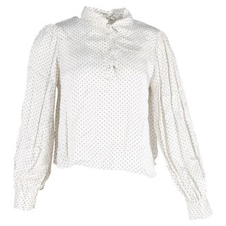 Ganni Ganni Cameron Polka Dot Print Long Sleeve Blouse in White Cotton