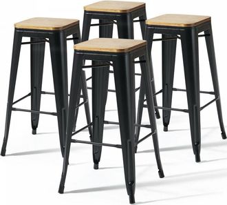 Oviala Set di 4 sgabelli da bar in acciaio nero opaco