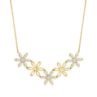 Ross-Simons Diamond Flower Necklace in 18kt Gold Over Sterling