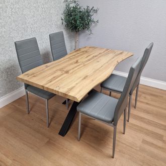 Kosy Koala Wooden Dining Table X-Shaped Legs with 4 Grey Leather Chairs - Dining Kitchen Room Furniture in Brown