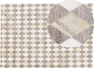 Beliani Beliani - Area Rug Brown Jacquard Beige Cowhide Leather Diamond Pattern 160x230cm Seslice