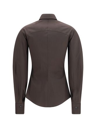 Brunello Cucinelli Womens Cotton Blend Shirt With Tie Chocolate Cotton; Polyamide; Elastane