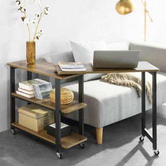 SoBuy Sobuy - Tavolino da caff&egrave; con ruote Tavolini Comodino Piccolo, Scrivania ad angolo Consolle Porta Stampante, L133xP69xA30cm, Marrone scuro FWT83-PF
