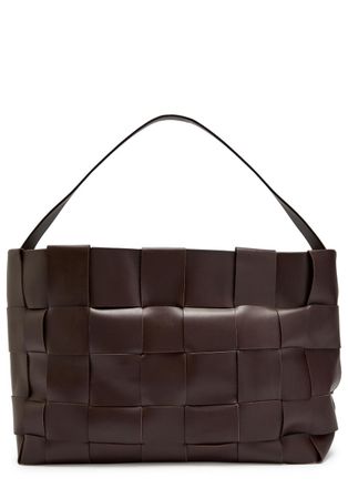 St.Agni Woven Large Leather Tote - Chocolate - One Size