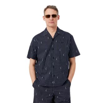 Lacoste Gestreept Logo Print Shirt - Heren - Korte mouwen Overhemden - Zwart - M - Katoen - Overhemden