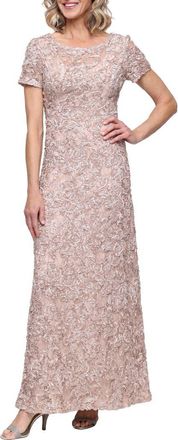 Alex Evenings Embellished Soutache A-Line Gown in Champagne at Nordstrom, Size 10P