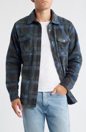 O'Neill Glacier Plaid Fleece Snap-Up Overshirt in Dark Slate at Nordstrom, Size Xx-Large