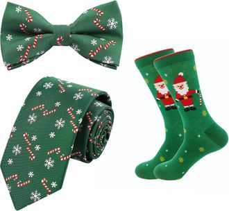 Alizeal Mens Novelty Necktie Bow Tie and Socks Set Perfect for Christmas Tie Set, 076-021