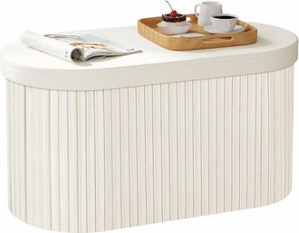 Woltu Puf Banco Otomano Plegable Para Interior, Contenedor De Almacenamiento, 76 Litros, Con Tapa Plegable, Color Crema - Woltu