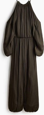 H&M Cold-shoulder Satin Jumpsuit in Dark Khaki Green at Nordstrom, Size X-Small