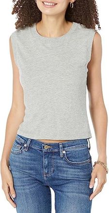 Michael Stars Johnnie Cropped Crew Neck Tank Top w/Rib Trim Womens Clothing Heather Grey : LG (US 8-10), Cotton