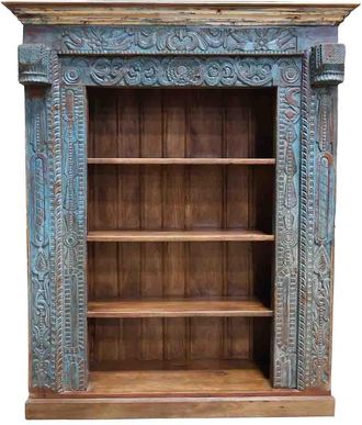 Wanderlust Deco Estanter&iacute;a Libreria De Madera Artesanal Azul 180x55x217h Cm