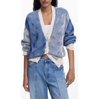 Desigual Mixed Stripe Cardigan in Blue at Nordstrom, Size X-Small