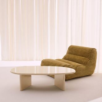 Sweeek Mesa de centro ovalada acabado brillante, crema