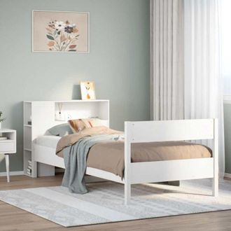 vidaXL Cama Con Estanter&iacute;a Sin Colch&oacute;n Madera Maciza Blanco 90x200 Cm Vidaxl