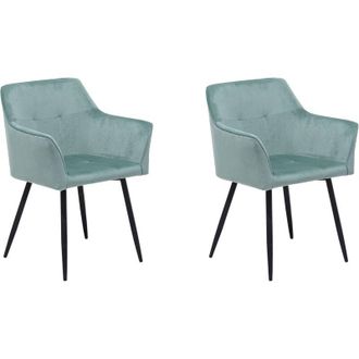 Beliani Beliani - Conjunto de 2 sillas de comedor de terciopelo verde menta negro reposabrazos Jasmin