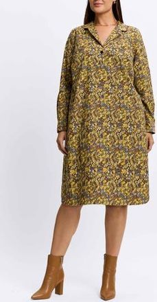 Foxcroft Sloane Ditsy Floral Long Sleeve Shirtdress in Yellow at Nordstrom Rack, Size 1X