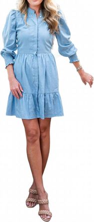 Sail to Sable Long Sleeve Cinched Waist Dress In Light Chambray