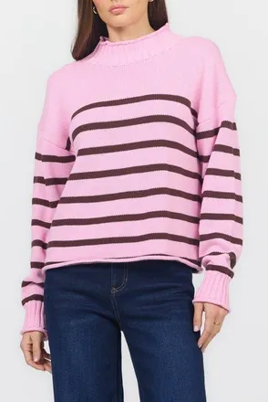 Dear John Denim Solana Long Sleeve Funnel Neck Roll Neck Stripe Sweater in Cashmere Rose at Nordstrom, Size X-Small