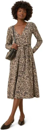 Pact Fit & Flare Wrap Dress Made With Organic Cotton in Paisley Blossoms Black at Nordstrom, Size X-Small