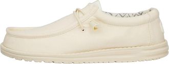 HeyDude Mens Wally Canvas - Casual Slip-On Shoes - Moccasin Style, Stone White, 13 UK