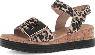 Gabor Keilsandalette GABOR GENUA, Damen, Gr. 36, braun (leo), Ziegenveloursleder, Schuhe Keilsandalette, Riemchensandale, Komfortschuh, Schmuckelement, G-We