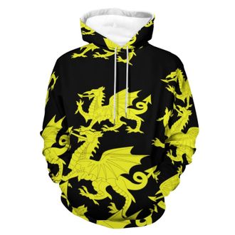 Generic Gold Welsh Dragon Flag Mens Hoodies Long Sleeve Sweatshirts Hooded Pullover Sportswear Women Tops 4XL