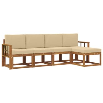 vidaXL Conjunto De Sof&aacute;s De Exterior Con Coj&iacute;n 5 Pcs Natural Y Beige Vidaxl