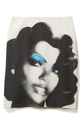 Versace Print Silk Poplin Skirt in White Black Light Blue at Nordstrom, Size 2 Us