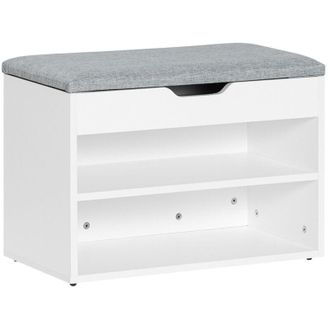 SoBuy Sobuy - White Wood 2 Tiers Shoe Storage Bench Cabinet with Padded Seat FSR25-HG