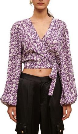 Maje Loniriqua Wrap Linen Blend Crop Top in Imprime Onirique Violet at Nordstrom Rack, Size 1 (Fits Like 2-4 Us) / 36 Eu