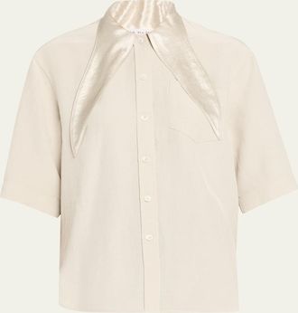 Maria McManus Short-Sleeve Tie-Neck Button-Down Shirt