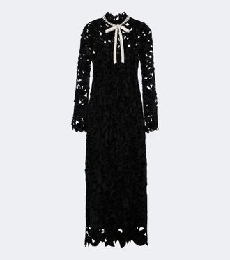 SIMKHAI Vestido midi Thiora de terciopelo con encaje guipur