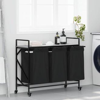 vidaXL Cesto Portabiancheria 3 Scomparti con Ruote Grigio Sonoma - Vidaxl