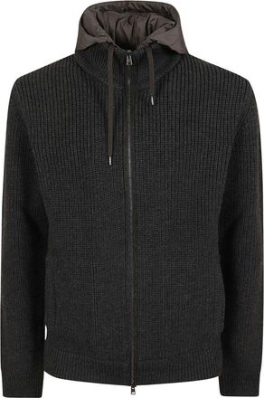Herno Rib-gebreide Cardigan met Afneembare Voering en Capuchon - Heren - Vesten - Grijs - M - Wol - Truien & Vesten