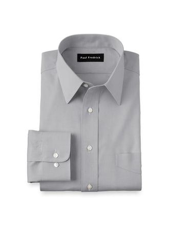 Paul Fredrick Tailored Fit Non-iron Cotton Pinpoint Solid Point Collar Dress Shirt in Grey at Nordstrom, Size 16.5 - 36