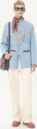 Valentino Giacca Sahariana Valentino In Denim Con Bordi Stampati Uomo DENIM 46