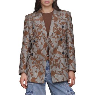 Avec Les Filles Plaid Floral Embroidered Blazer in Grey Plaid/Brown Floral at Nordstrom Rack, Size X-Small