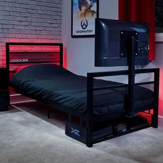 X Rocker Basecamp RGB Gaming TV Bed with App Controlled LED Light in Black | Size: Single