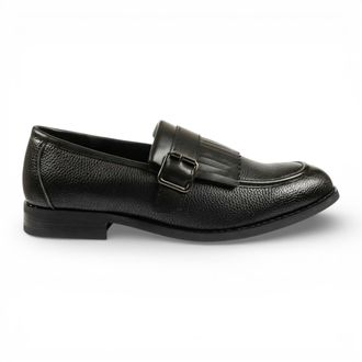 Infinity Leather Mens Faux Leather Black Fringe Monk Strap Slip-On Loafers Shoes