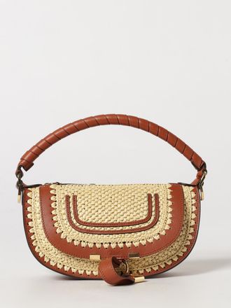 Chlo&eacute; Borsa hobo piccola Marcie in rafia con manico intrecciato in pelle