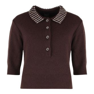 Pinko Pinko, Truien & Vesten, Dames, Bruin, M, Wol, Emilia Ribgebreide Polo Shirt