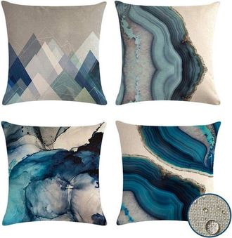 OEM Juego De 4 Fundas Decorativas Impermeables De Color Azul Para Cojines De Exterior, Ideales Para Patio, Jard&iacute;n Y Sof&aacute; (4 Fundas De Almohada De 10 Cm X 