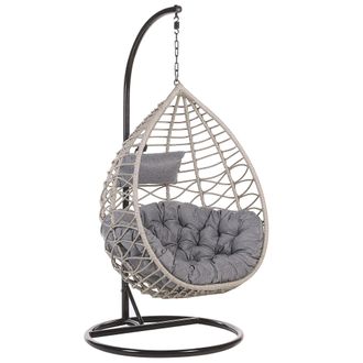 Beliani Beliani - Silla Colgante De Rat&aacute;n Gris Con Marco De Metal Para Interior Y Exterior Cesta Arsita